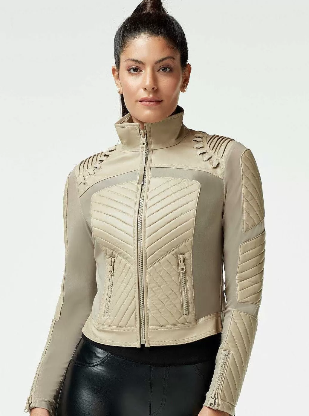 Blanc Noir Acceleratie Moto Mesh Leren Jas*Vrouwen Moto'S