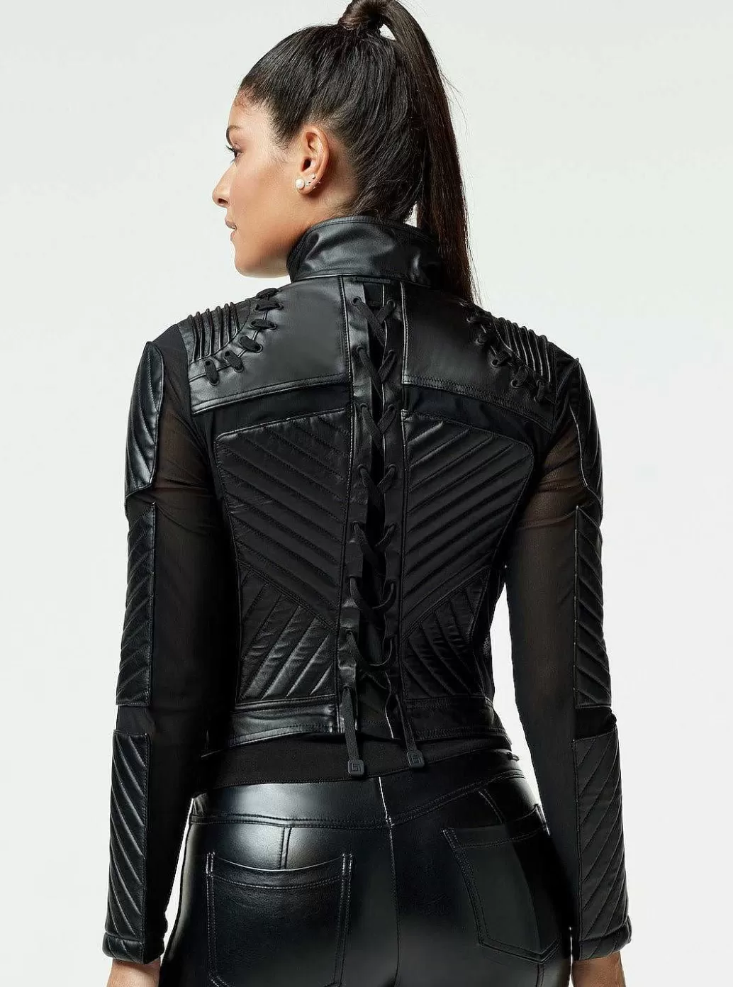 Blanc Noir Acceleratie Moto Mesh Leren Jas*Vrouwen Moto'S