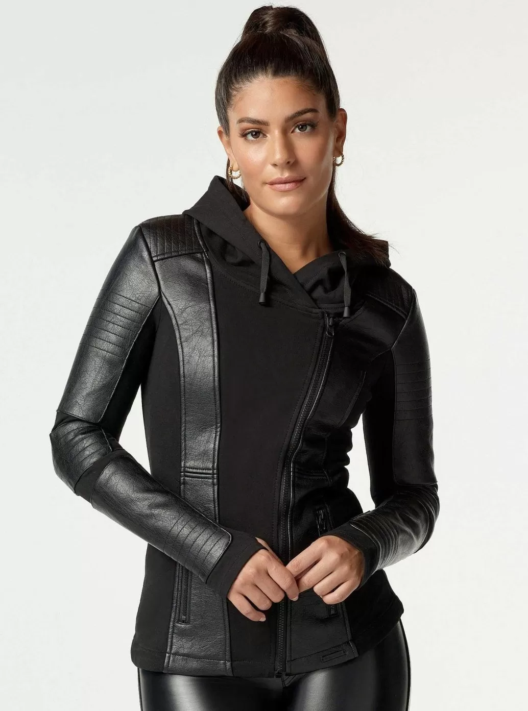 Blanc Noir Asym Motor Met Capuchon*Vrouwen Moto'S