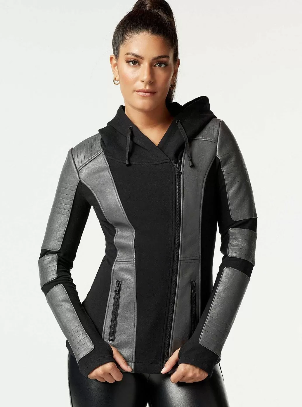 Blanc Noir Asym Motor Met Capuchon*Vrouwen Moto'S