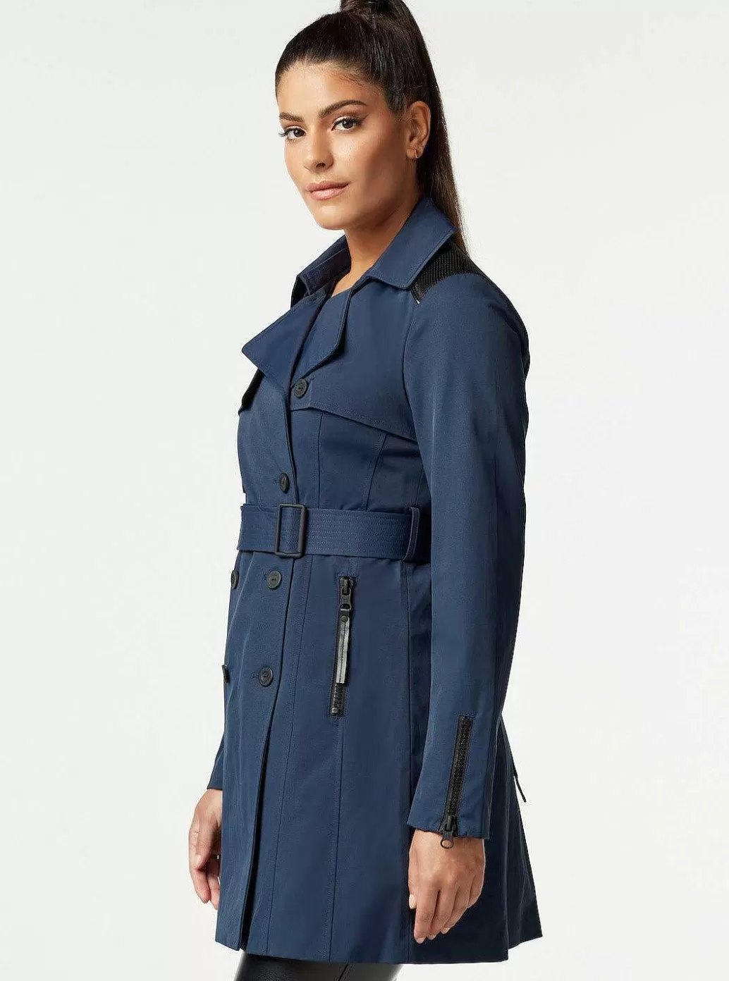 Blanc Noir Collaborator-Trench Met Gewatteerde Achterkant*Vrouwen Marineblauw