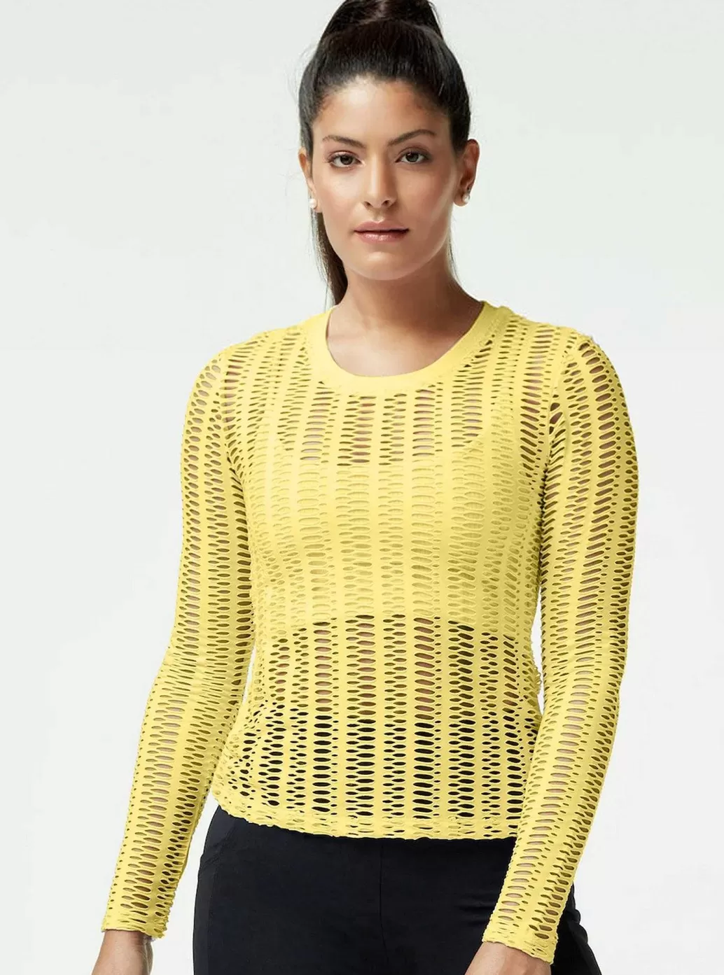 Blanc Noir Lineaire Mesh Top Met Lange Mouwen*Vrouwen Bovenkanten