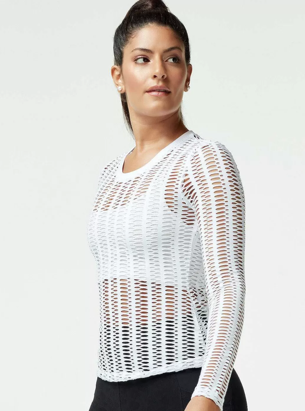 Blanc Noir Lineaire Mesh Top Met Lange Mouwen*Vrouwen Bovenkanten