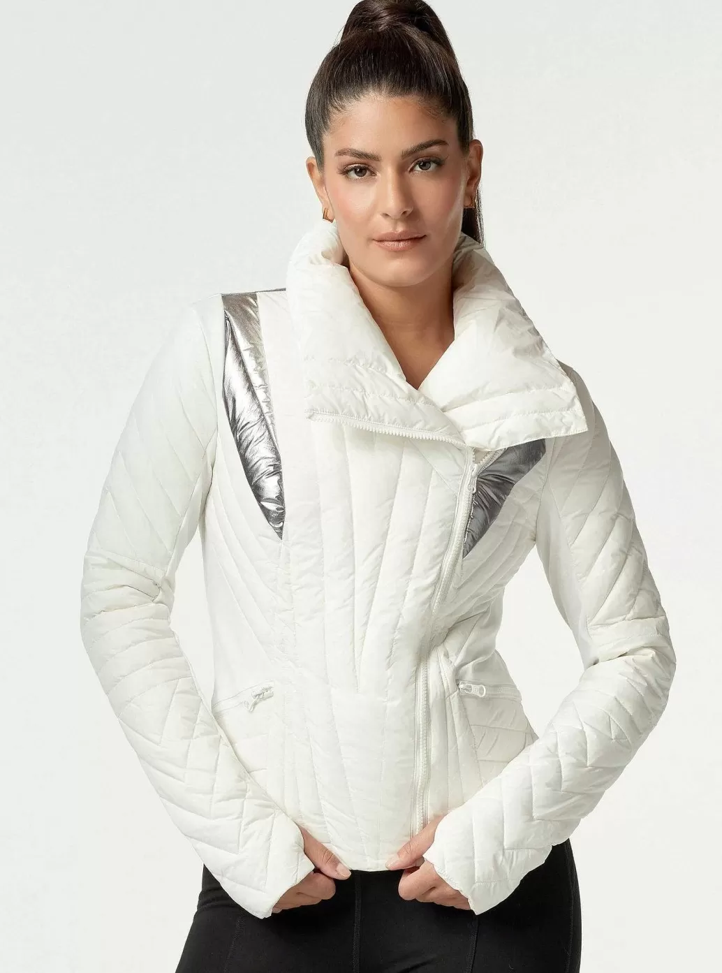 Blanc Noir Metallic Motion Panel Puffer - Met Dons Gevuld*Vrouwen Puffers En Jassen