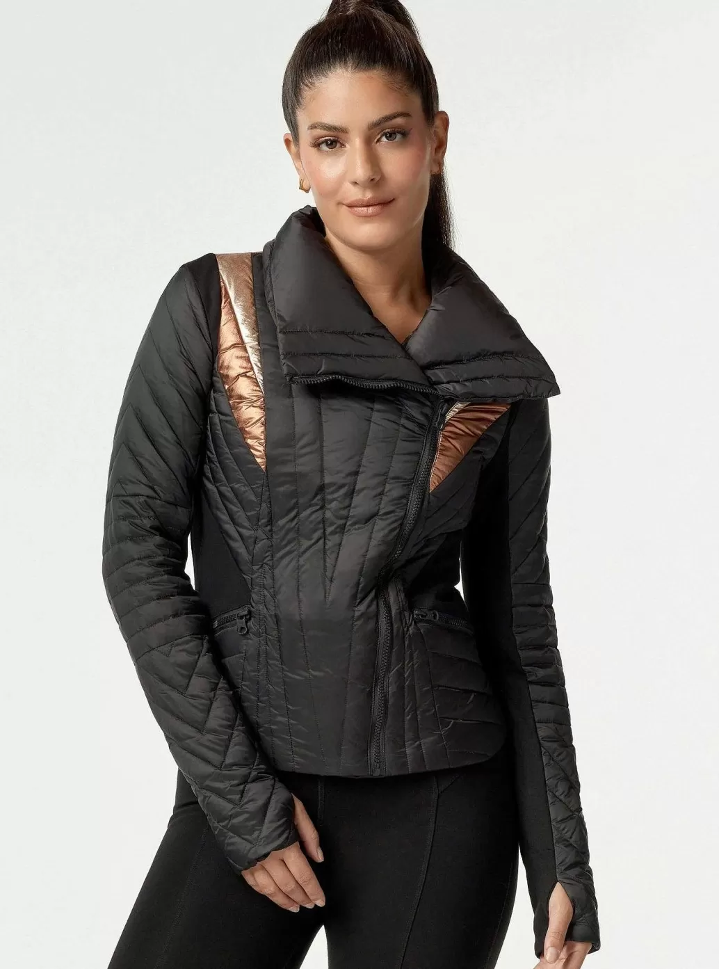 Blanc Noir Metallic Motion Panel Puffer - Met Dons Gevuld*Vrouwen Puffers En Jassen