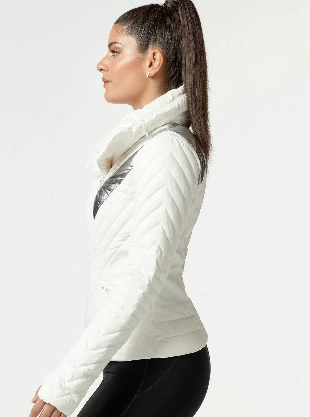 Blanc Noir Metallic Motion Panel Puffer - Met Dons Gevuld*Vrouwen Puffers En Jassen