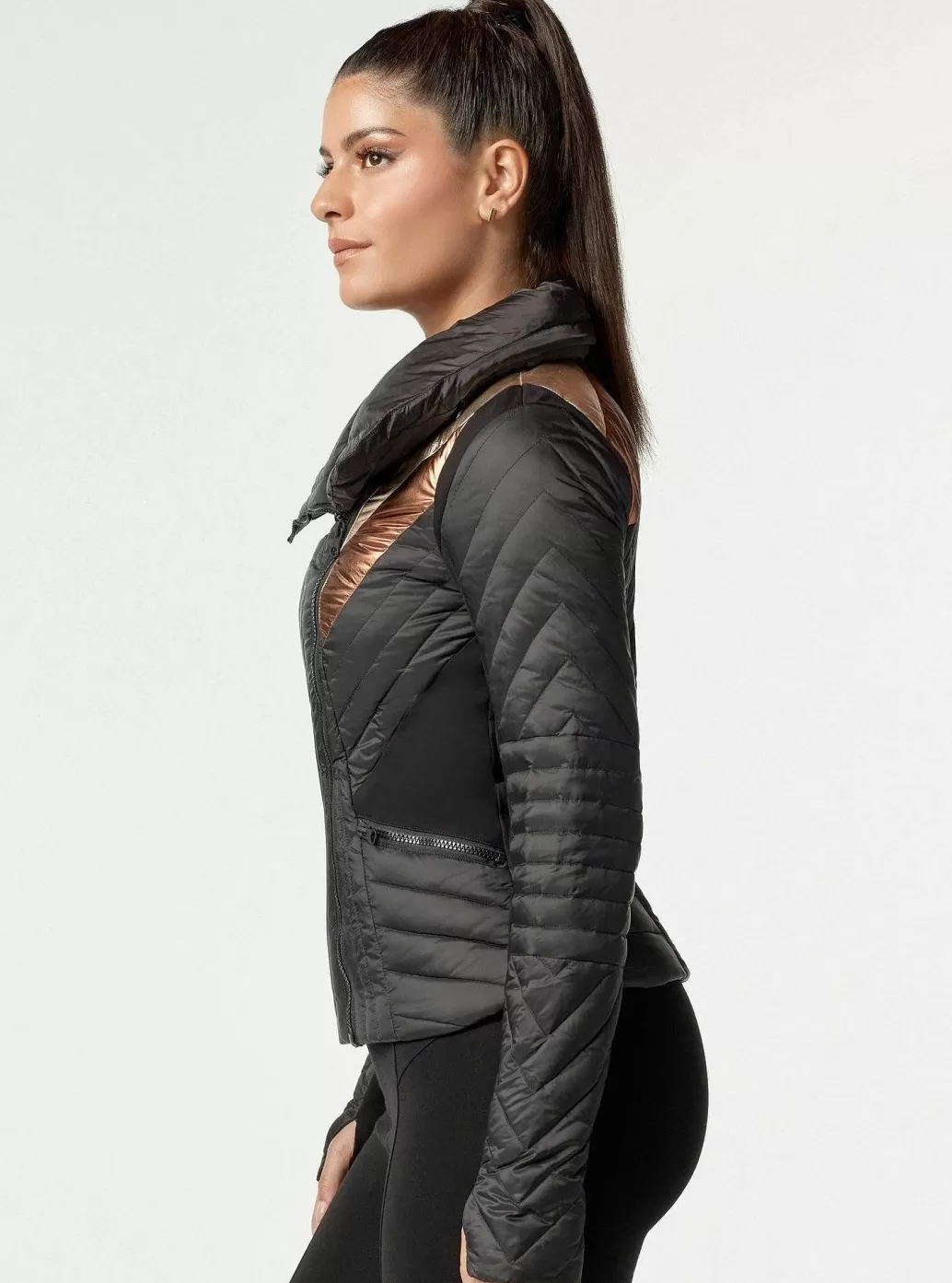 Blanc Noir Metallic Motion Panel Puffer - Met Dons Gevuld*Vrouwen Puffers En Jassen