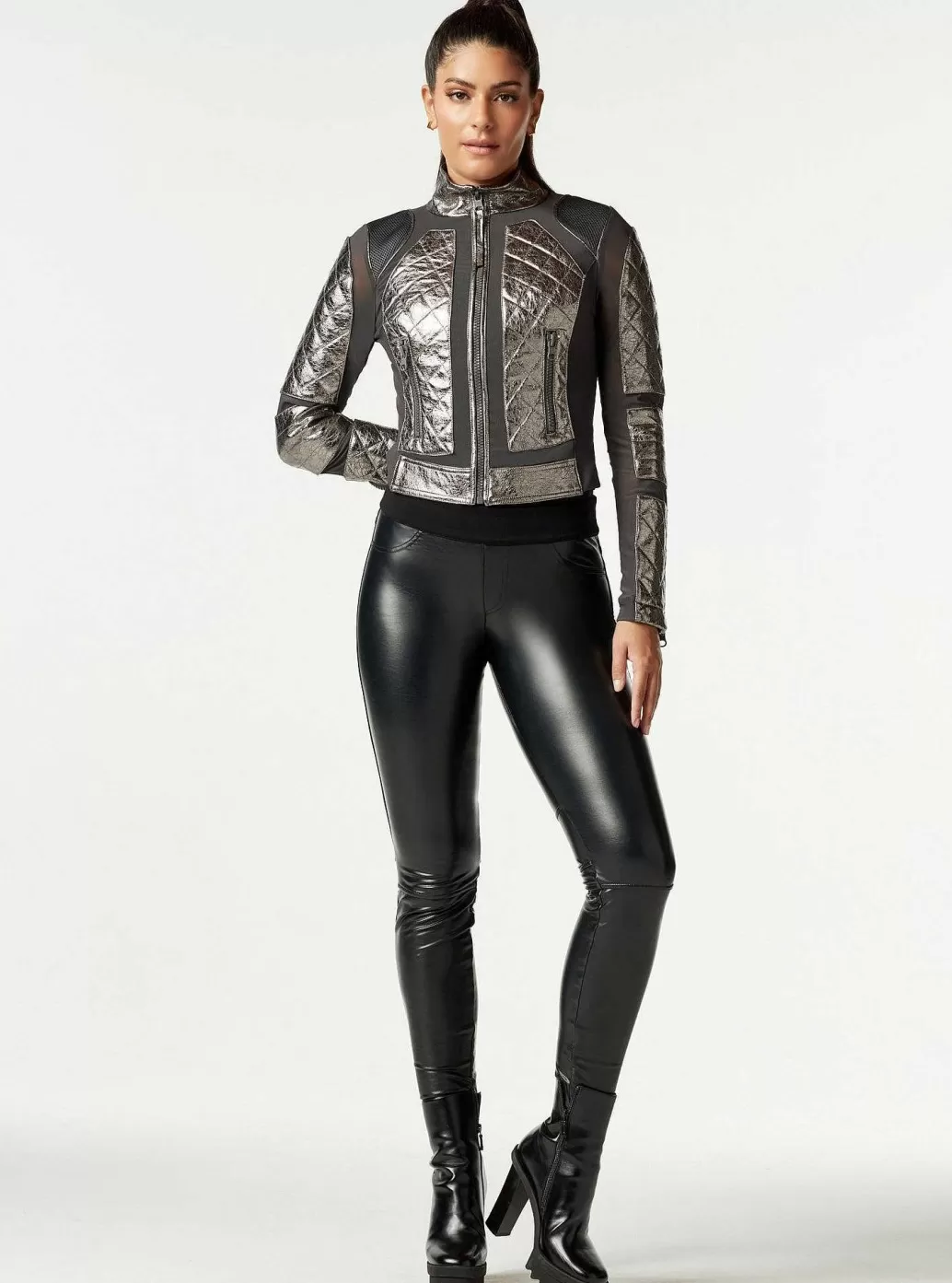 Blanc Noir Metallic Moto Mesh-Jack*Vrouwen Moto'S