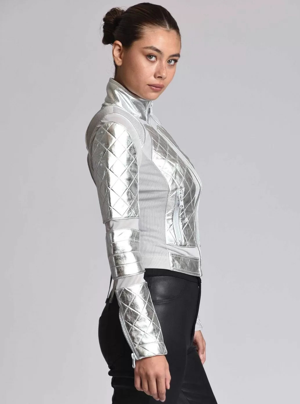 Blanc Noir Metallic Moto Mesh-Jack*Vrouwen Moto'S