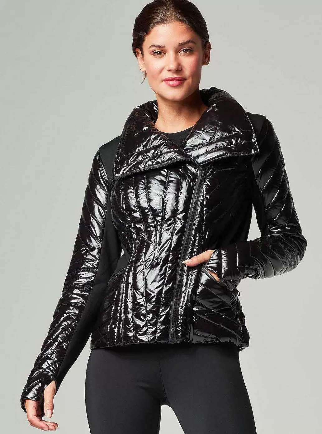 Blanc Noir Motion Panel Puffer Glanzend - Met Dons Gevuld*Vrouwen Puffers En Jassen