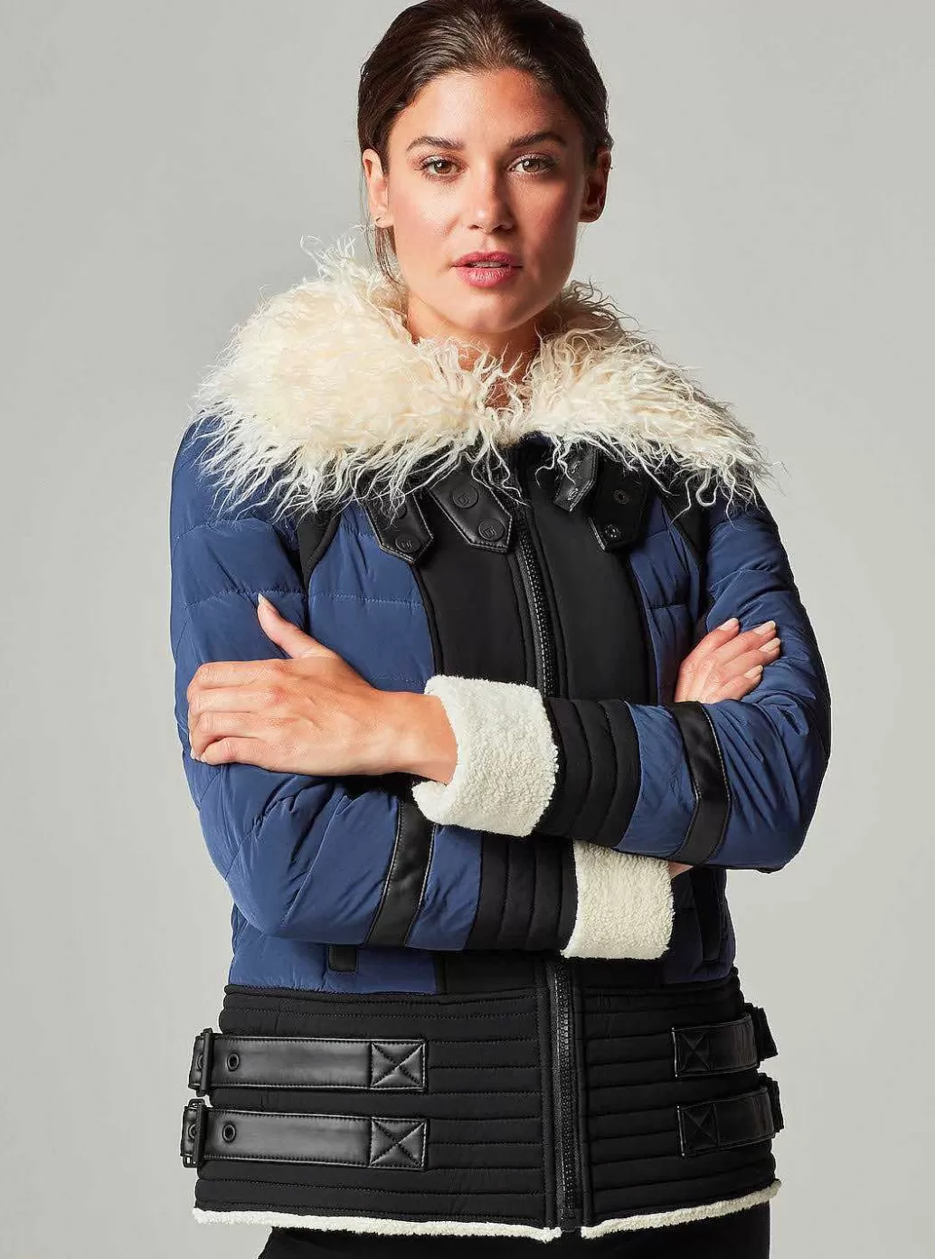 Blanc Noir Moto Aviator Puffer - Met Dons Gevuld*Vrouwen Puffers En Jassen