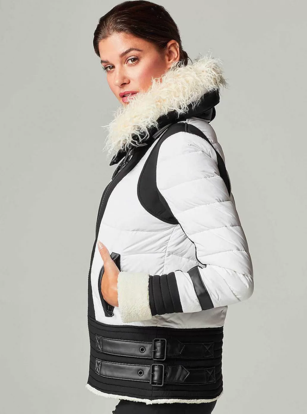 Blanc Noir Moto Aviator Puffer - Met Dons Gevuld*Vrouwen Puffers En Jassen