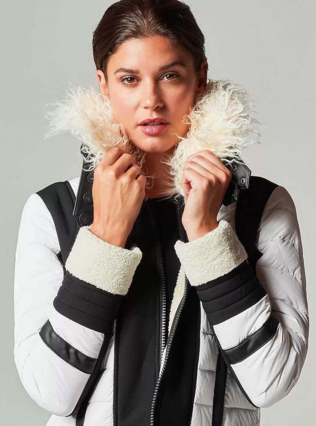 Blanc Noir Moto Aviator Puffer - Met Dons Gevuld*Vrouwen Puffers En Jassen