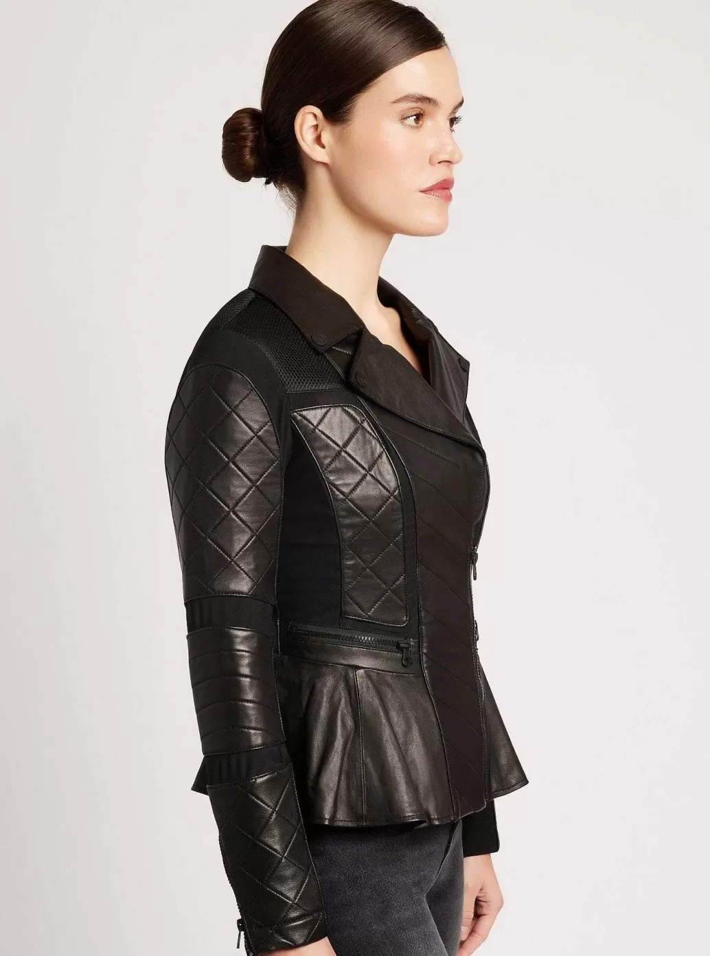 Blanc Noir Moto Mesh Peplum-Jack*Vrouwen Moto'S