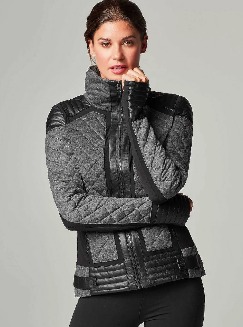 Blanc Noir Moto Puffer Met Mesh-Inzet - Met Dons Gevuld*Vrouwen Puffers En Jassen