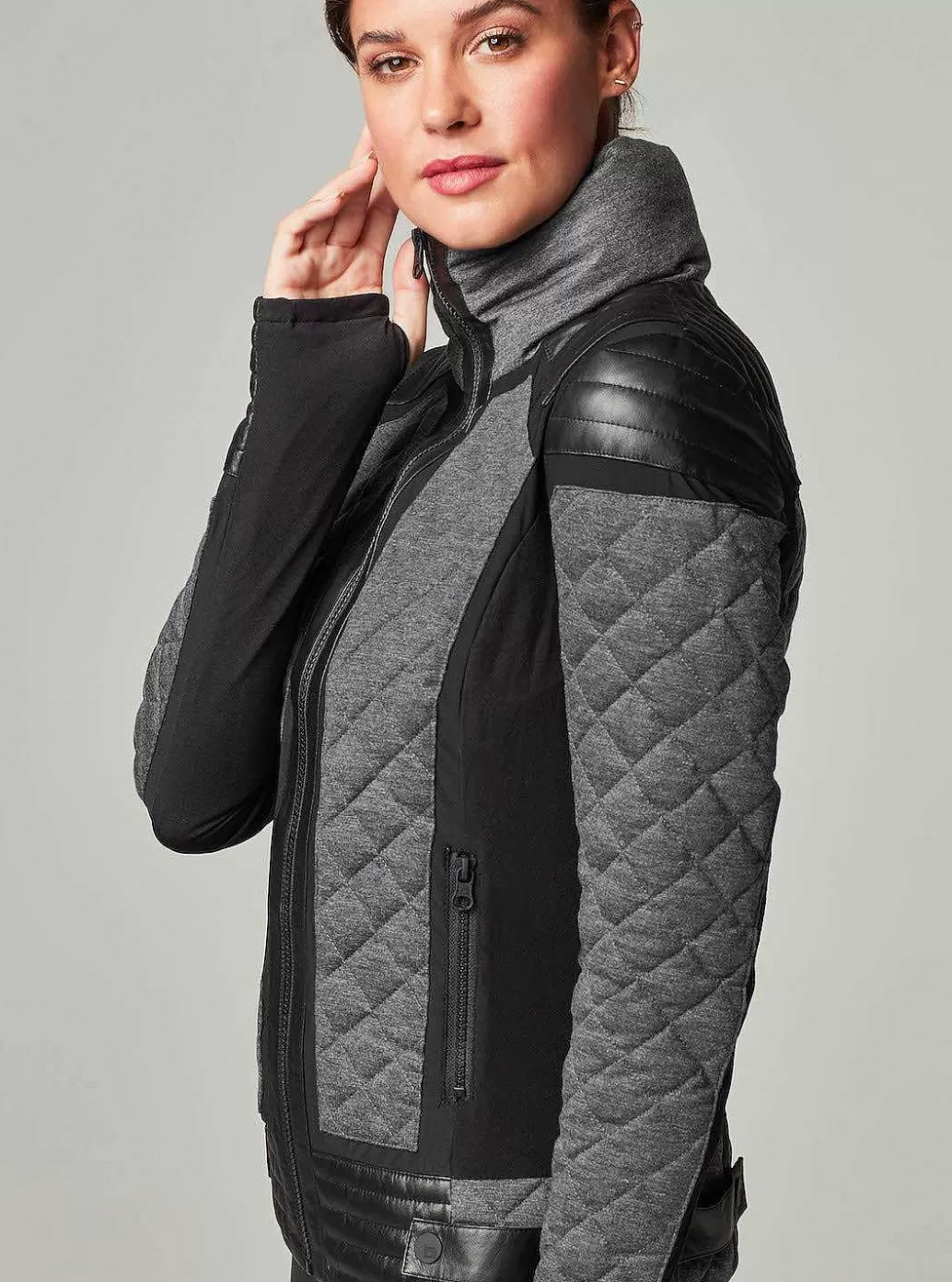 Blanc Noir Moto Puffer Met Mesh-Inzet - Met Dons Gevuld*Vrouwen Puffers En Jassen